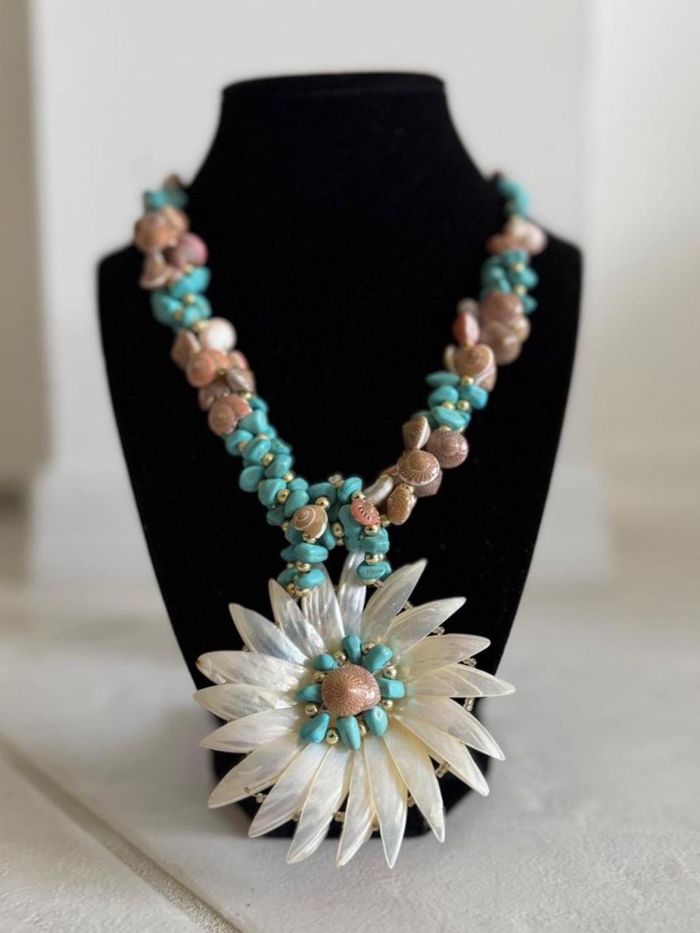 Turquoise & Pearl Flower Statement Necklace - Women Jewelry
